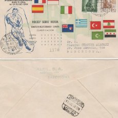 Sellos: AÑO 1955, HOCKEY SOBRE HIERBA, II JUEGOS MEDITERRANEOS, BARCELONA, CON LA CLASIFICAC