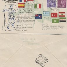 Sellos: AÑO 1955, ATLETISMO, II JUEGOS MEDITERRANEOS, BARCELONA, CON LA CLASIFICACION, CIRCULADO