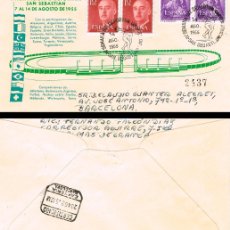 Sellos: AÑO 1955, LANZAMIENTO DE DISCO, IV SEMANA INTERNACIONAL DEPORTIVA SAN SEBASTIAN, SOBRE OFICIAL CIRCU