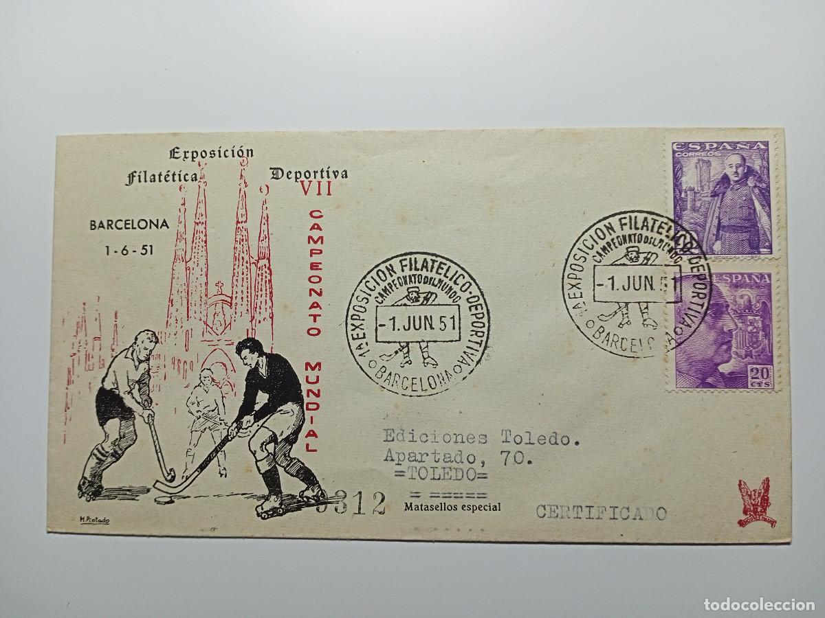 Sellos: Sobre Campeonato Mundial Hockey Patines - Barcelona (1 Junio 1951)