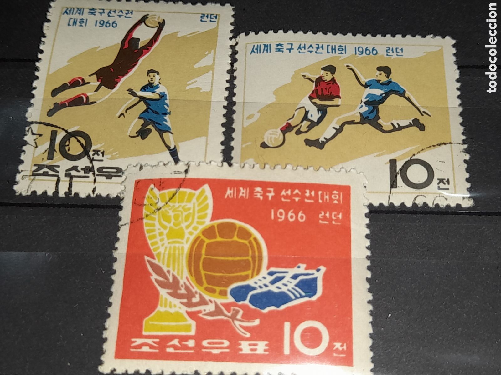 Sellos: Sello Corea Norte mtdo 1966. Campeonato mundial f&uacute;tbol. Inglaterra,66. Deporte. Copa. Zapatillas. B