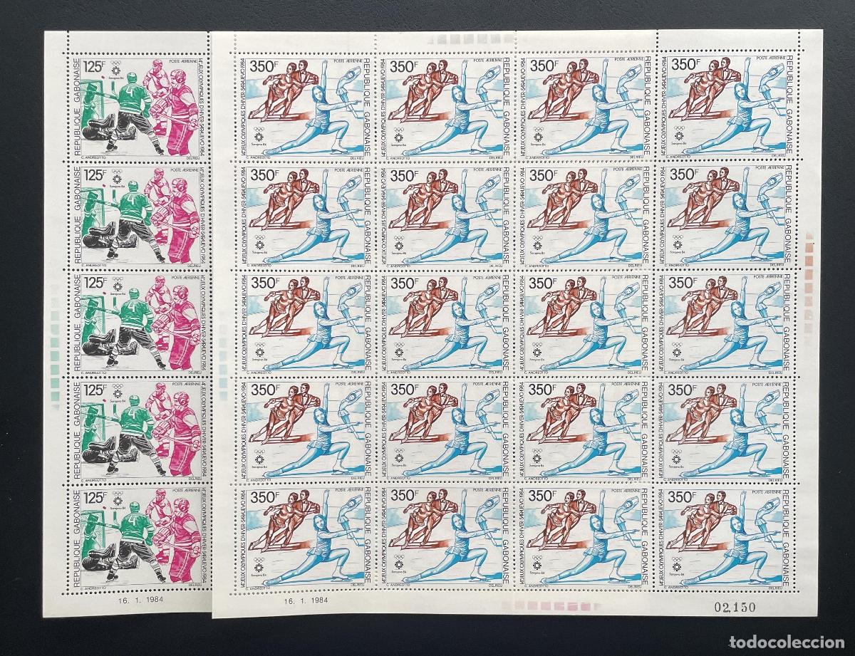 Sellos: Gab&oacute;n 1984 YT PA 260-261 bloque JJOO invierno Sarajevo hockey patinaje