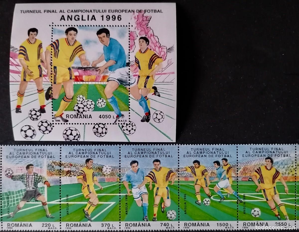 Sellos: RUMANIA 1996 - HB Y SERIE F&Uacute;TBOL / INGLATERRA96 .