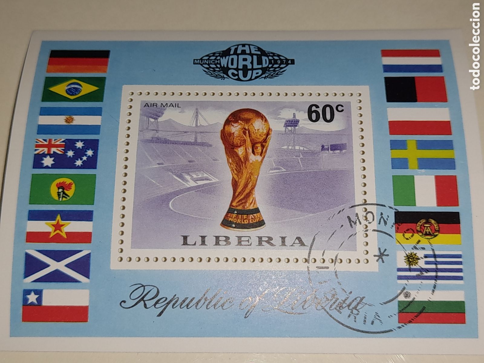 Sellos: HB Liberia mtdo 1974. Copa mundial f&uacute;tbol. Alemania,74. Deporte. Banderas. Campeonato. Juegos.