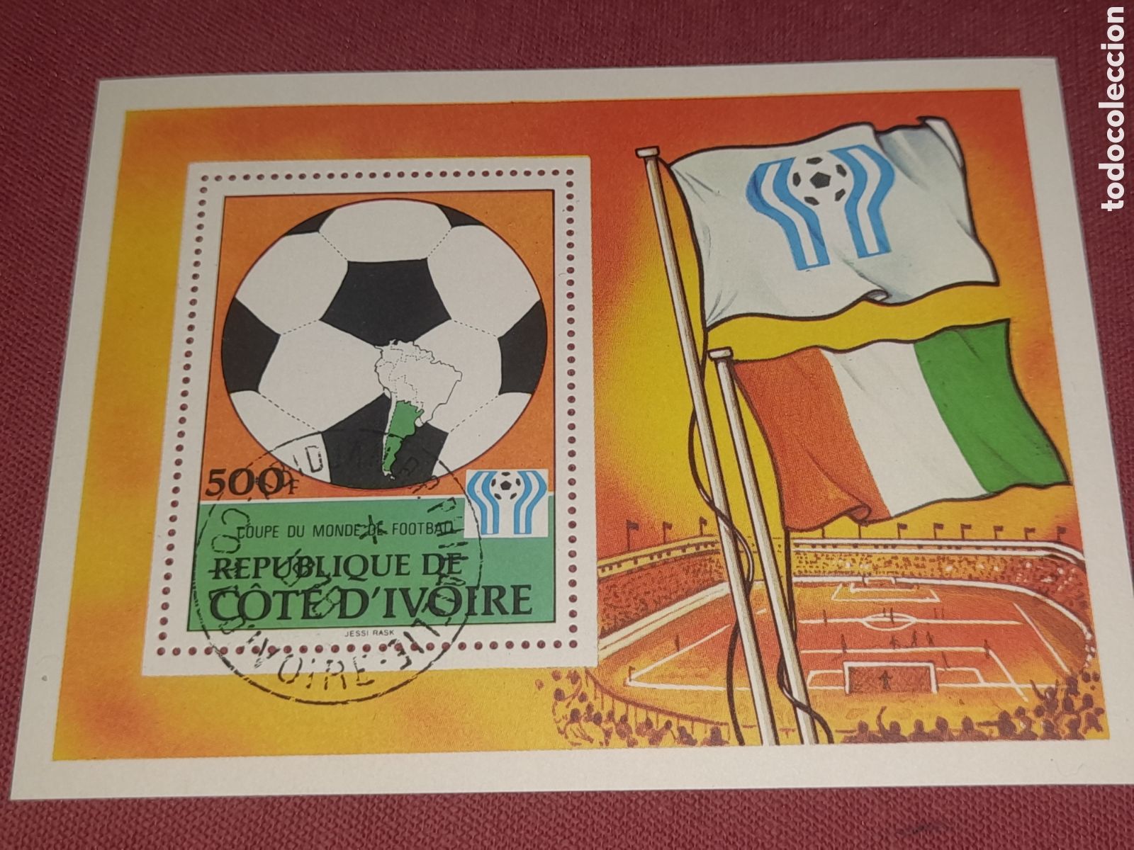 Sellos: Sello Costa Marfil mtdo 1978. Campeonato, Copa mundial f&uacute;tbol. Argentina, 78. Deporte. Bandera.