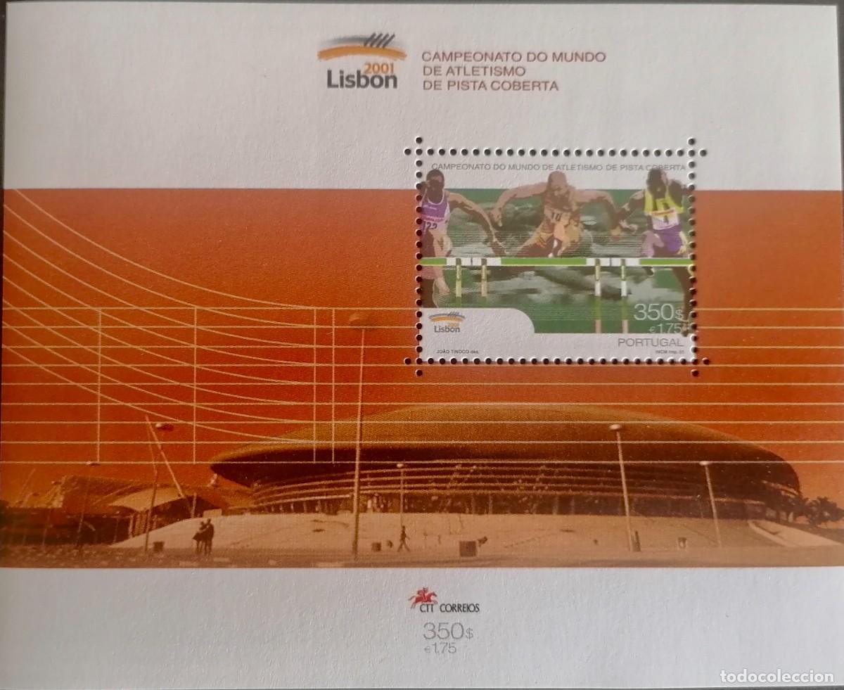 Sellos: PORTUGAL 2001 - HB MUNDIAL DE ATLETISMO / LISBOA .