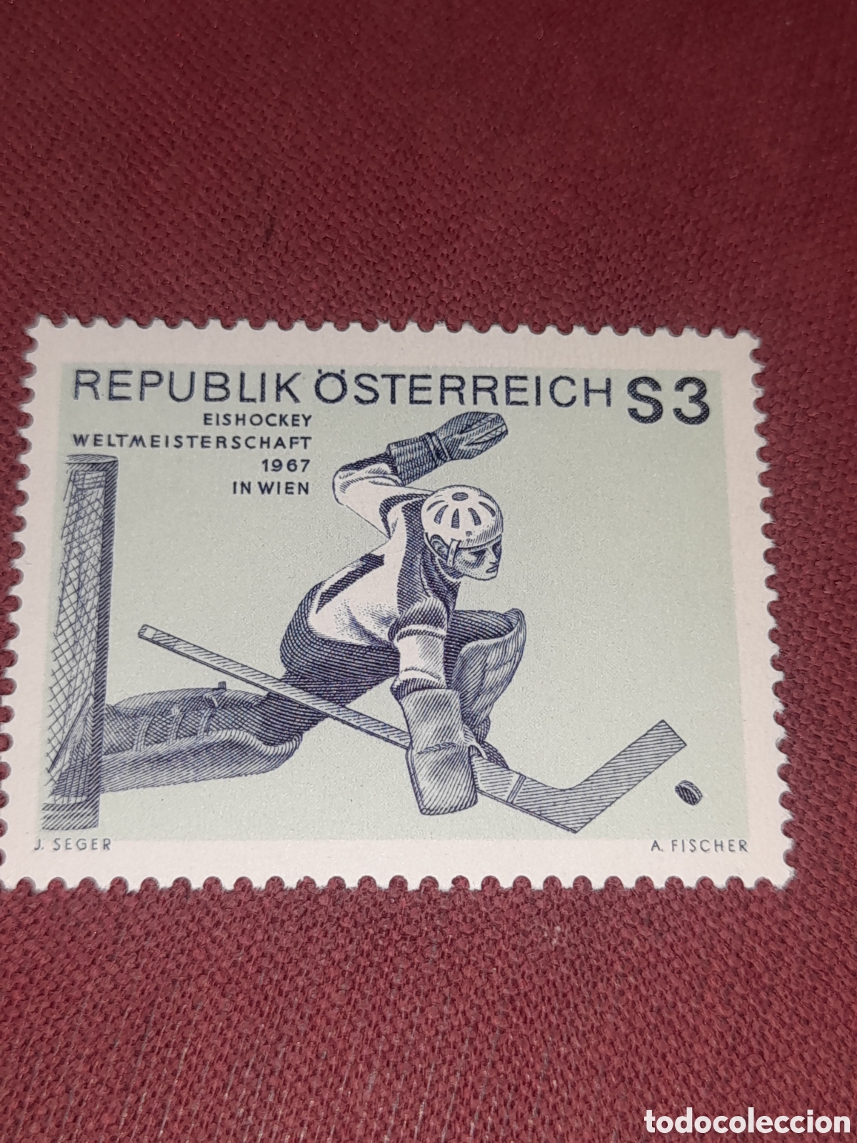Sellos: Sello Austria nuevo 1967. Campeonato mundial hockey hielo. Deporte. Copa. Juegos.