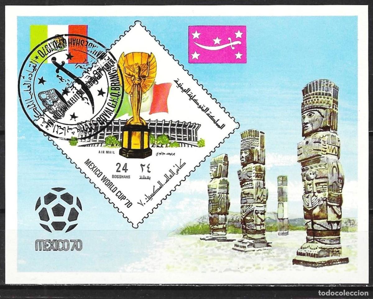 Sellos: Yemen ( Reino ) 1970 - Mi BL 191 - YT BF 135 - Copa Mundial de F&uacute;tbol en M&eacute;xico : Estadio Azteca