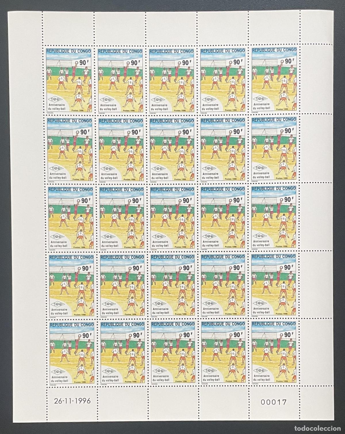 Sellos: Congo 1996 YT 1028 tabl&oacute;n voleibol deportes cumplea&ntilde;os jugadores equipo