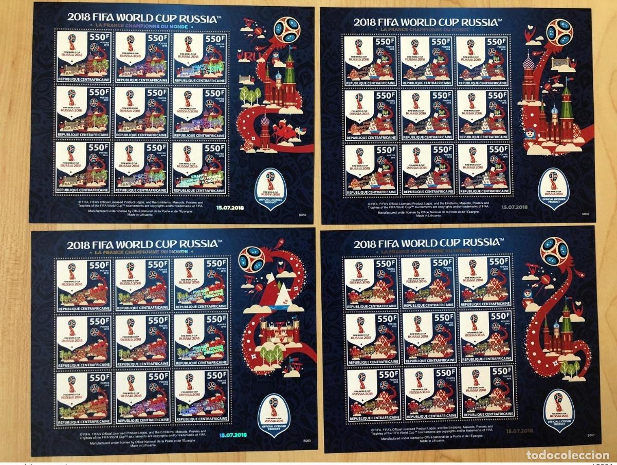 Sellos: Rep&uacute;blica Centroafricana 2018 Surch. &laquo;CAMPE&Oacute;N DE FRANCIA&raquo; Copa Mundial la FIFA Rusia F&uacute;tbol