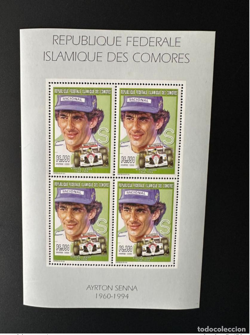 Sellos: Comoras 1999 YT 1121 Ayrton Senna F&oacute;rmula 1 Marlboro Camel