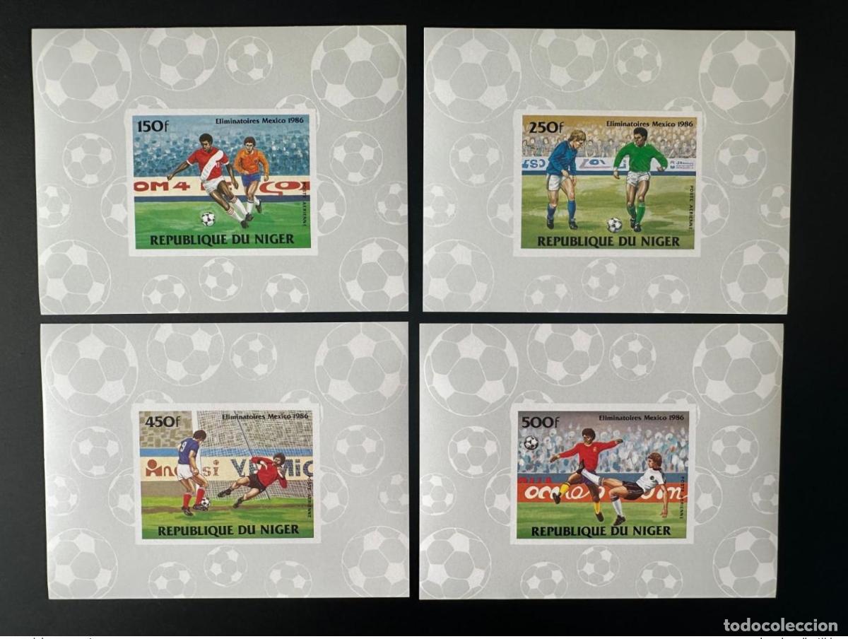Sellos: N&iacute;ger 1984 Mi. 908 - 911 bloquea el lujo de la Copa Mundial F&uacute;tbol FIFA M&eacute;xico 1986