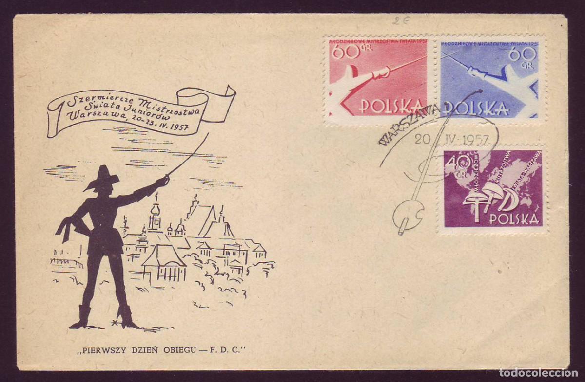 Sellos: FDC Polonia, 1957 | Mundial Junior de Esgrima | Yv: 890/2 - Mi: 1005/7
