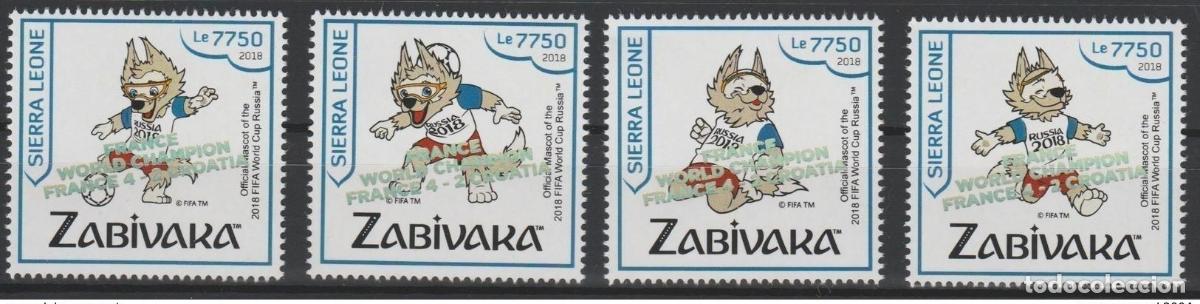 Sellos: Sierra Leona 2018 surch. set FRANCIA CAMPEONA Copa Mundial FIFA Rusia F&uacute;tbol