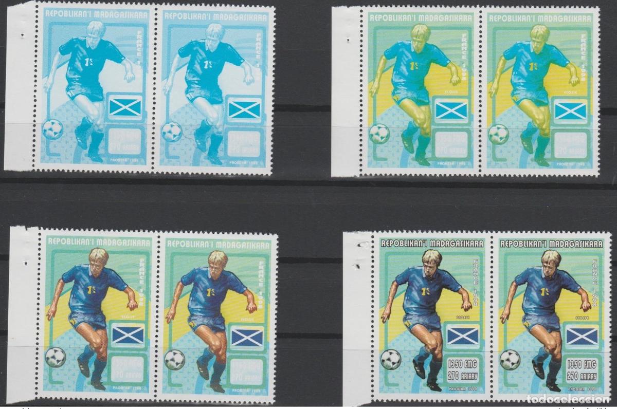 Sellos: Madagascar 1998 Mi. 1956 pares Prueba pruebas de color FIFA France Soccer