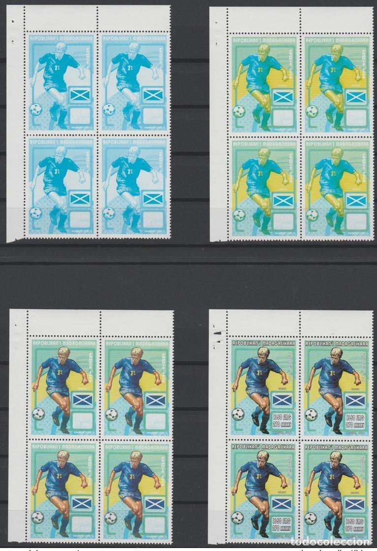 Sellos: Madagascar 1998 Mi. 1956 Bloque de 4 pruebas color prueba FIFA France Football