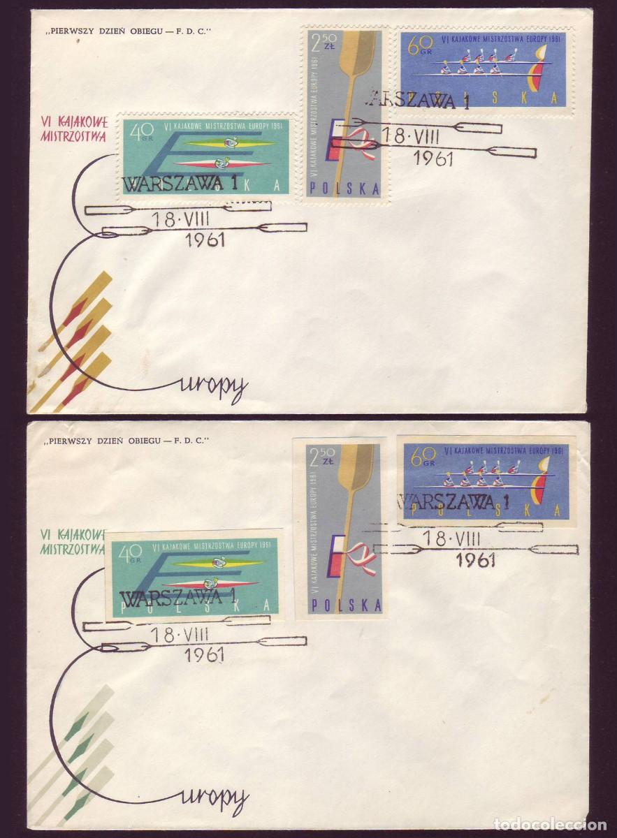 Sellos: 2 FDC Polonia, 1961 | 6th European Canoe Championships | Yv: 1117/9 (d+nd) - Mi: 1254/6 A/B