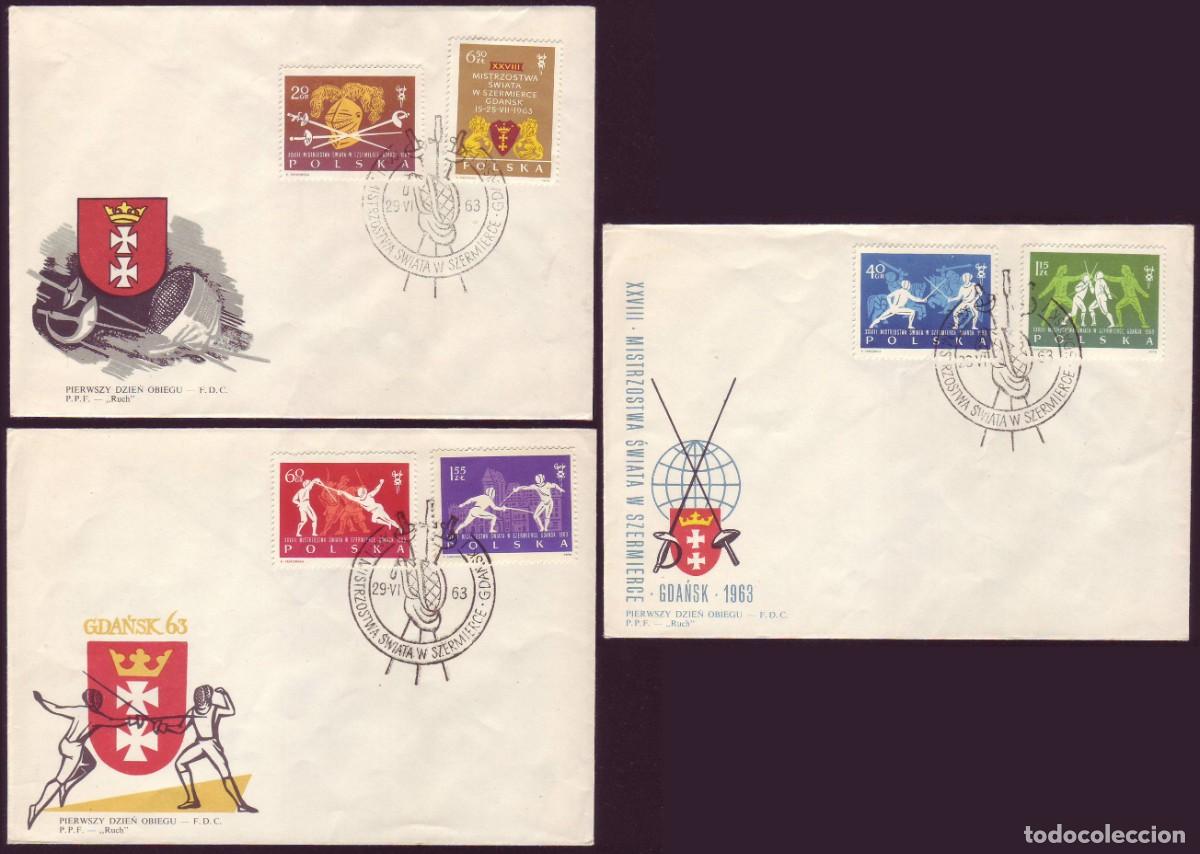 Sellos: 3 FDC Polonia, 1963 | 28th World Fencing Championships | Yv: 1271/6 - Mi: 1405/10