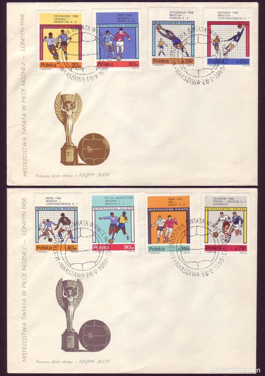 Sellos: 2 FDC Polonia, 1966 | Soccer: FIFA World Cup | Yv: 1522/9 - Mi: 1665/72 - Sc: 1405/12