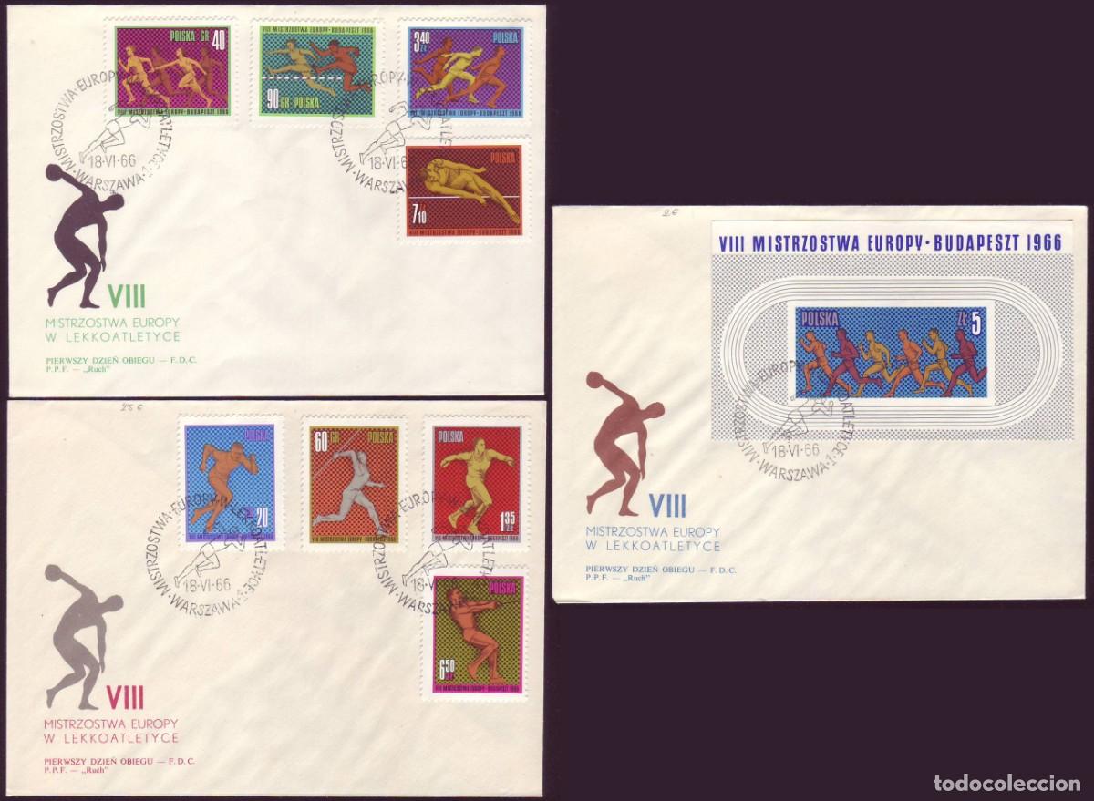 Sellos: 3 FDC Polonia, 1966 | European Athletic championship | Yv: 1531/8 + B45 | Mi: 1680/7 + B39