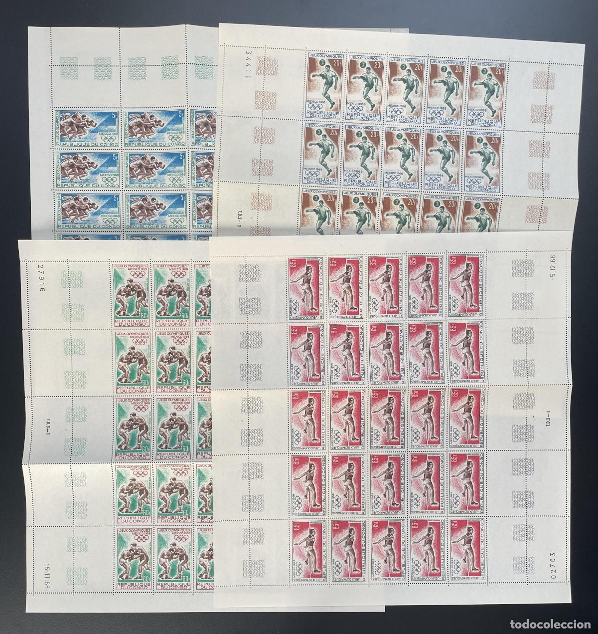 Sellos: Congo 1968 YT PA 74-77 tabl&oacute;n Juegos Ol&iacute;mpicos M&eacute;xico deporte boxeo f&uacute;tbol mesa
