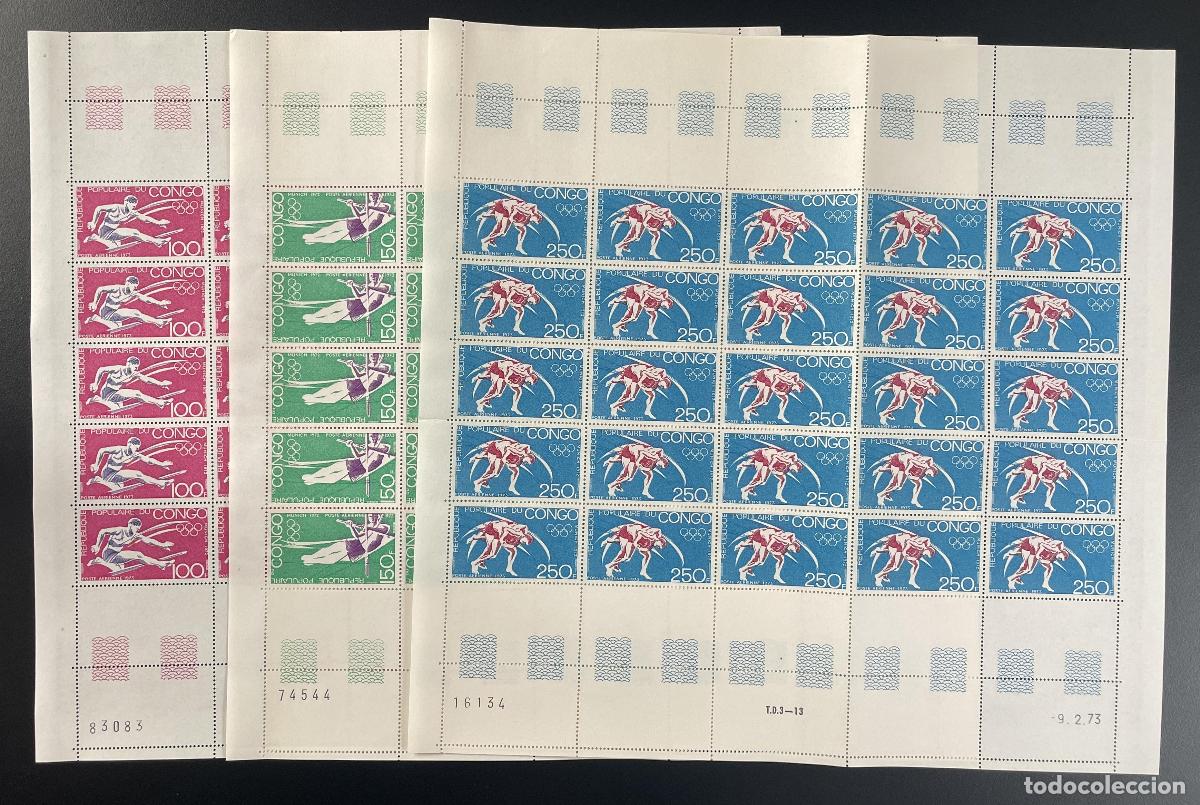 Sellos: Congo 1973 YT PA 150-152 tabl&oacute;n Juegos Ol&iacute;mpicos de M&uacute;nich salto con p&eacute;rtiga