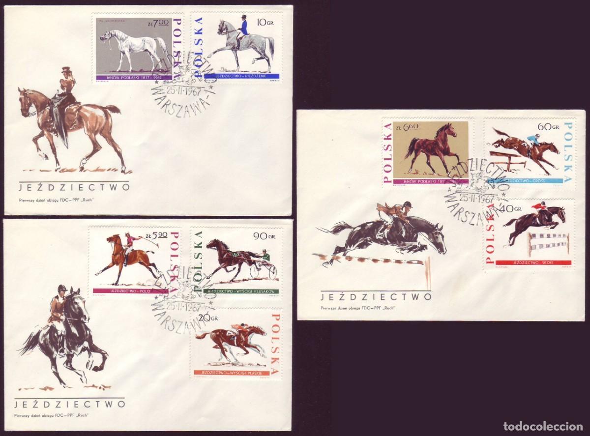 Sellos: 3 FDC Polonia, 1967 | Caballos (Horses) | Yv: 1590/7 - Mi: 1740/7 - SG: 1719/26
