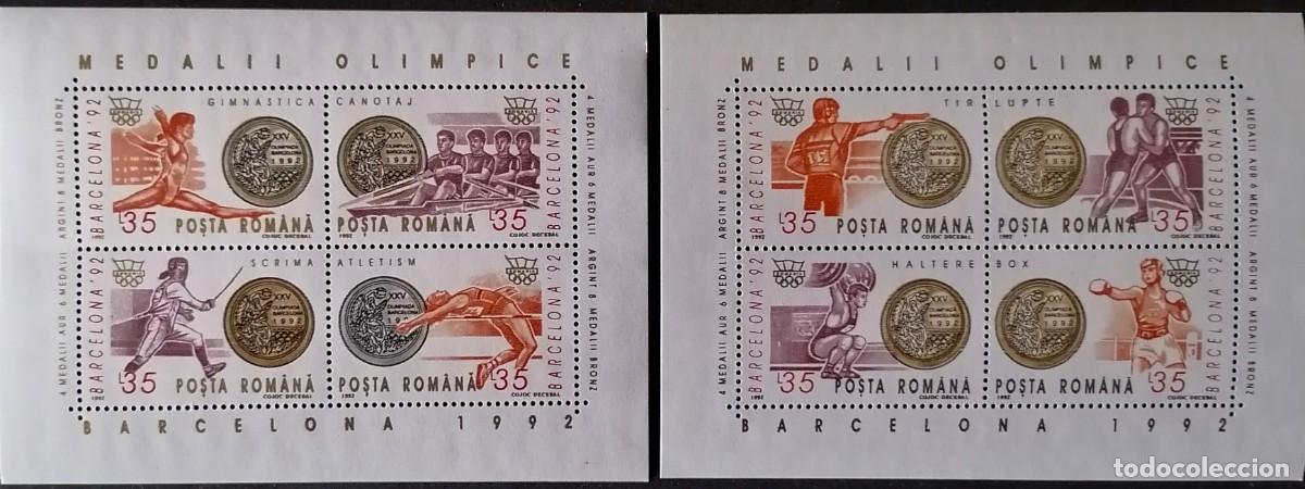 Sellos: RUMANIA 1992 - 2 HB MEDALLAS / JJ.OO. BARCELONA .