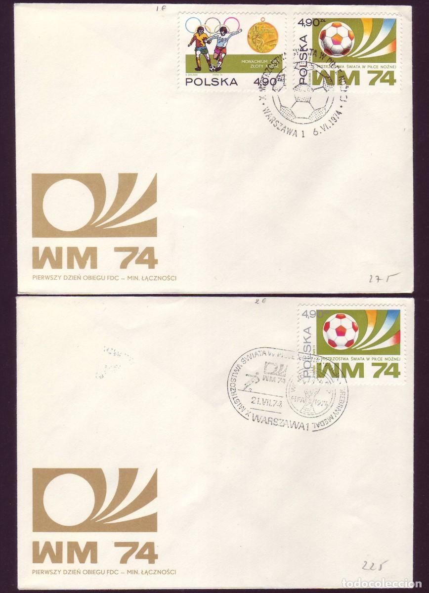 Sellos: 2 FDC Polonia, 1974 | World Cup Football Germany | Yvert: 2155/6 + Pol: 2328