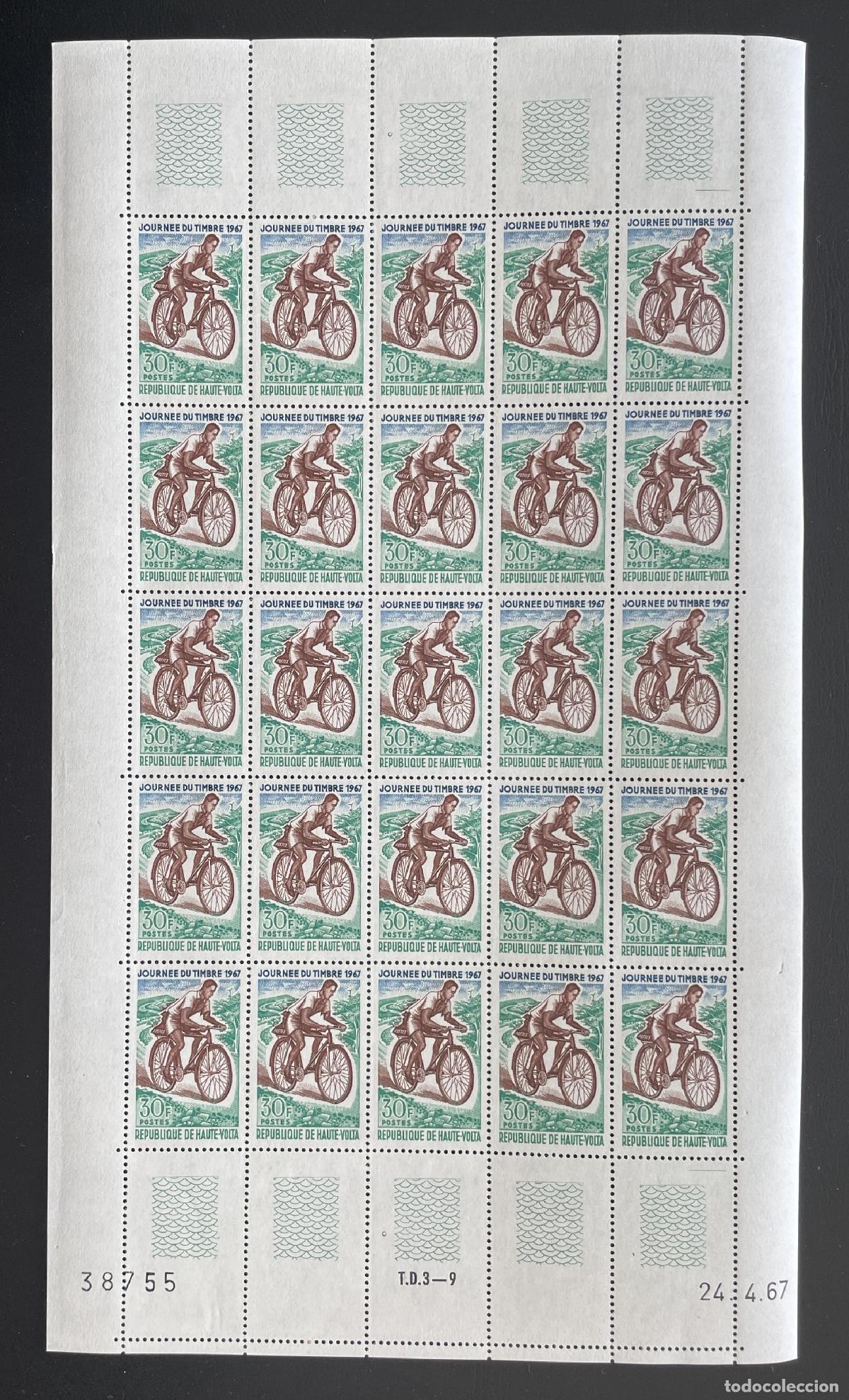Sellos: Alto Volta 1967 YT 182 bloque D&iacute;a del Sello bicicleta cartero