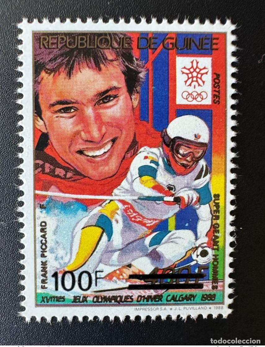 Sellos: Guinea 1991 Mi. 1327 sobrecargado Juegos Ol&iacute;mpicos Invierno Calgary 1988 Esqu&iacute; MNH **