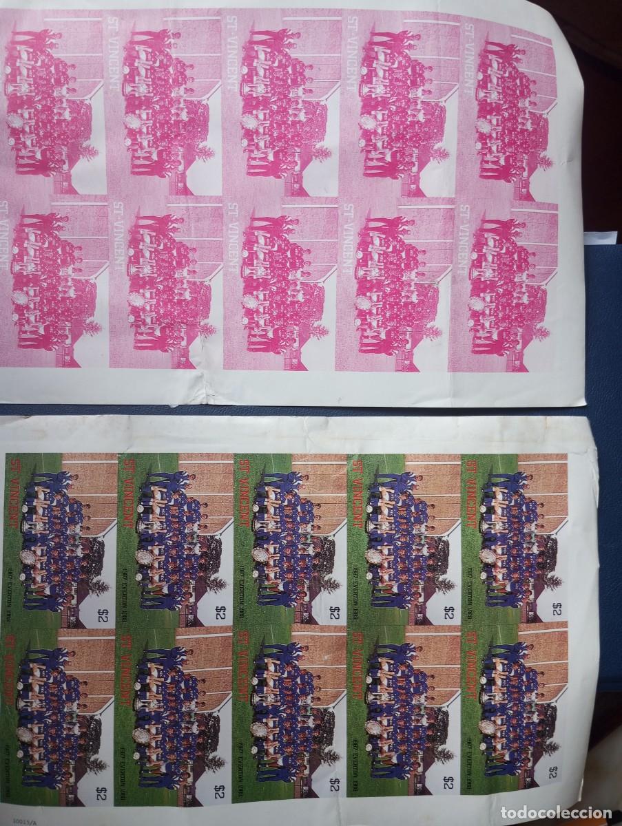 Sellos: FUTBOL, 1988 EQUIPO DE EVERTON. MINIPLIEGO DE ST VICENT Y PRUEBA DE COLOR MAGENTA