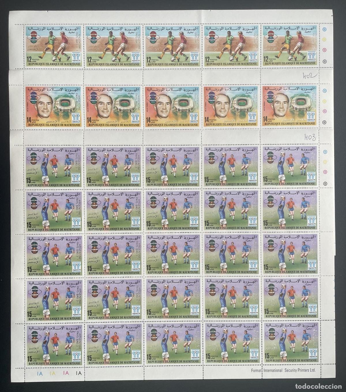 Sellos: Mauritania 1978 YT 401-403 bloque sobrecargado Copa Mundial F&uacute;tbol Argentina