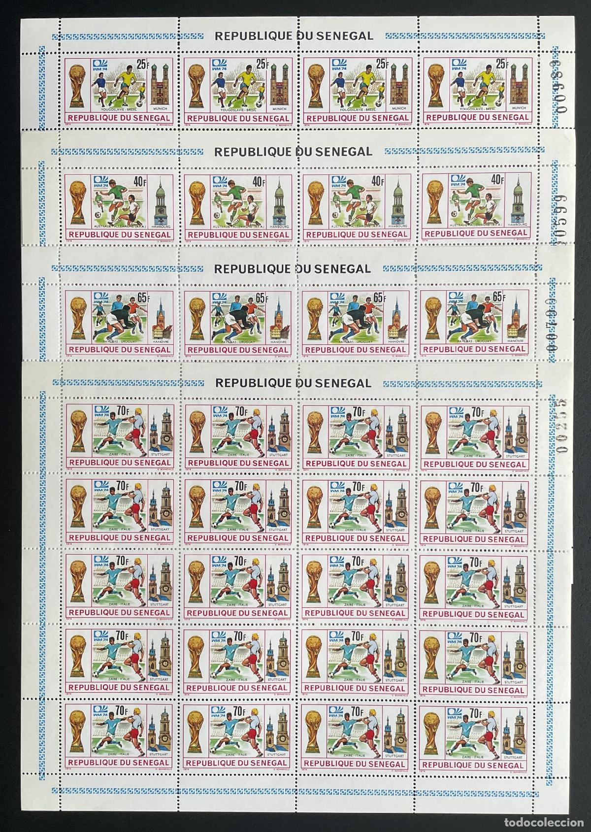 Sellos: Senegal 1974 YT 401-404 tabl&oacute;n Copa del Mundo F&uacute;tbol Alemania M&uacute;nich