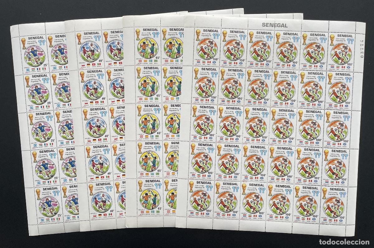 Sellos: Senegal 1978 YT 495-498 bloque Copa Mundial F&uacute;tbol Argentina banderas