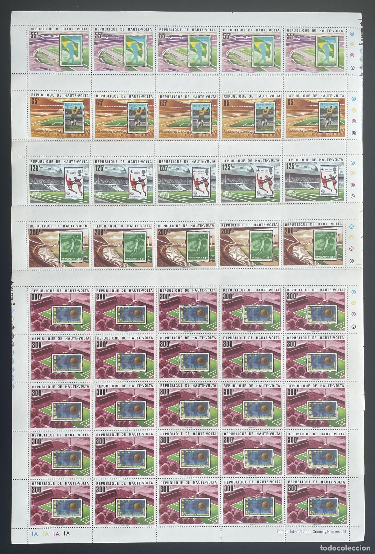 Sellos: Alto Volta 1978 YT 444-448 bloque f&uacute;tbol Copa Mundial FIFA estadio