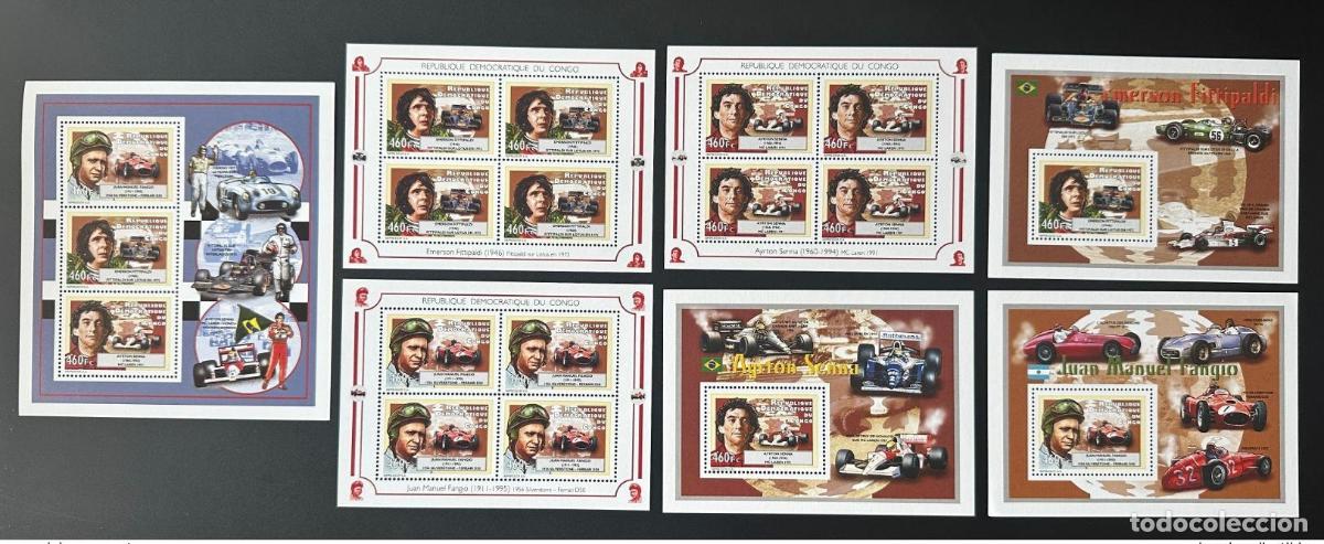 Sellos: Auto Ferrari Senna Fangio de F&oacute;rmula 1 Congo 2012 Mi. 2143 - 2145 Bl. 485 487