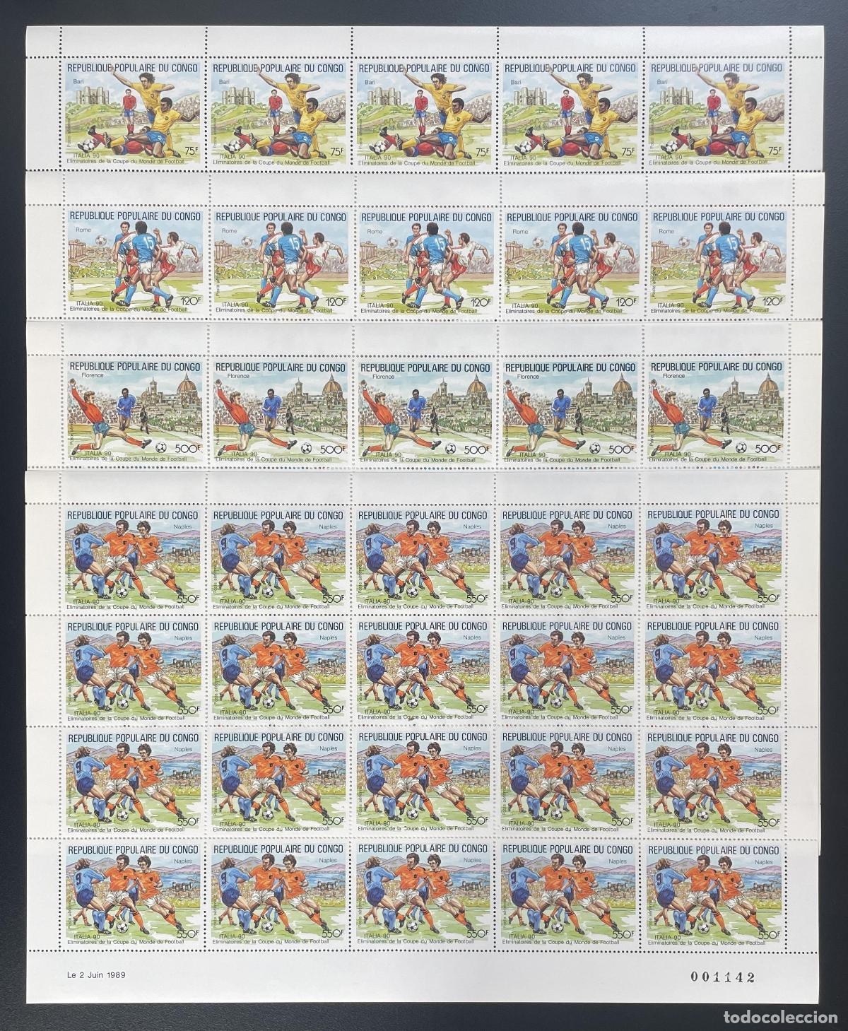 Sellos: Congo 1989 YT PA 389-392 tabl&oacute;n Italia 90 Copa Mundial de F&uacute;tbol FIFA