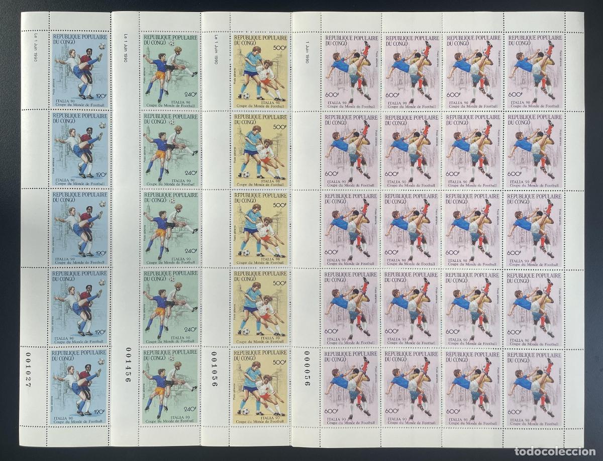 Sellos: Congo 1990 YT PA 394-397 tabl&oacute;n F&uacute;tbol Italia 90 Copa Mundial de FIFA