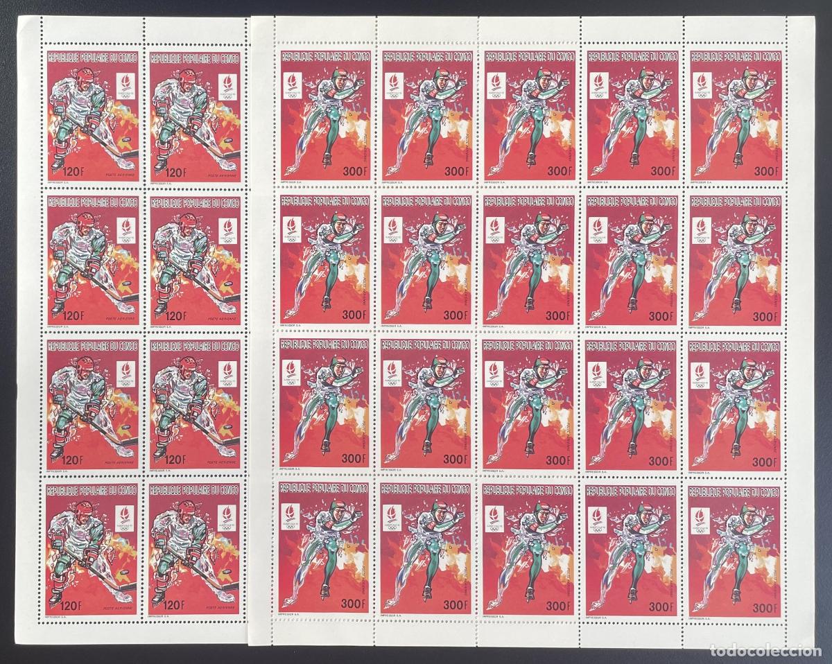 Sellos: Congo 1990 YT PA 400 401 tabl&oacute;n Juegos Ol&iacute;mpicos de Invierno en Albertville Patinaje