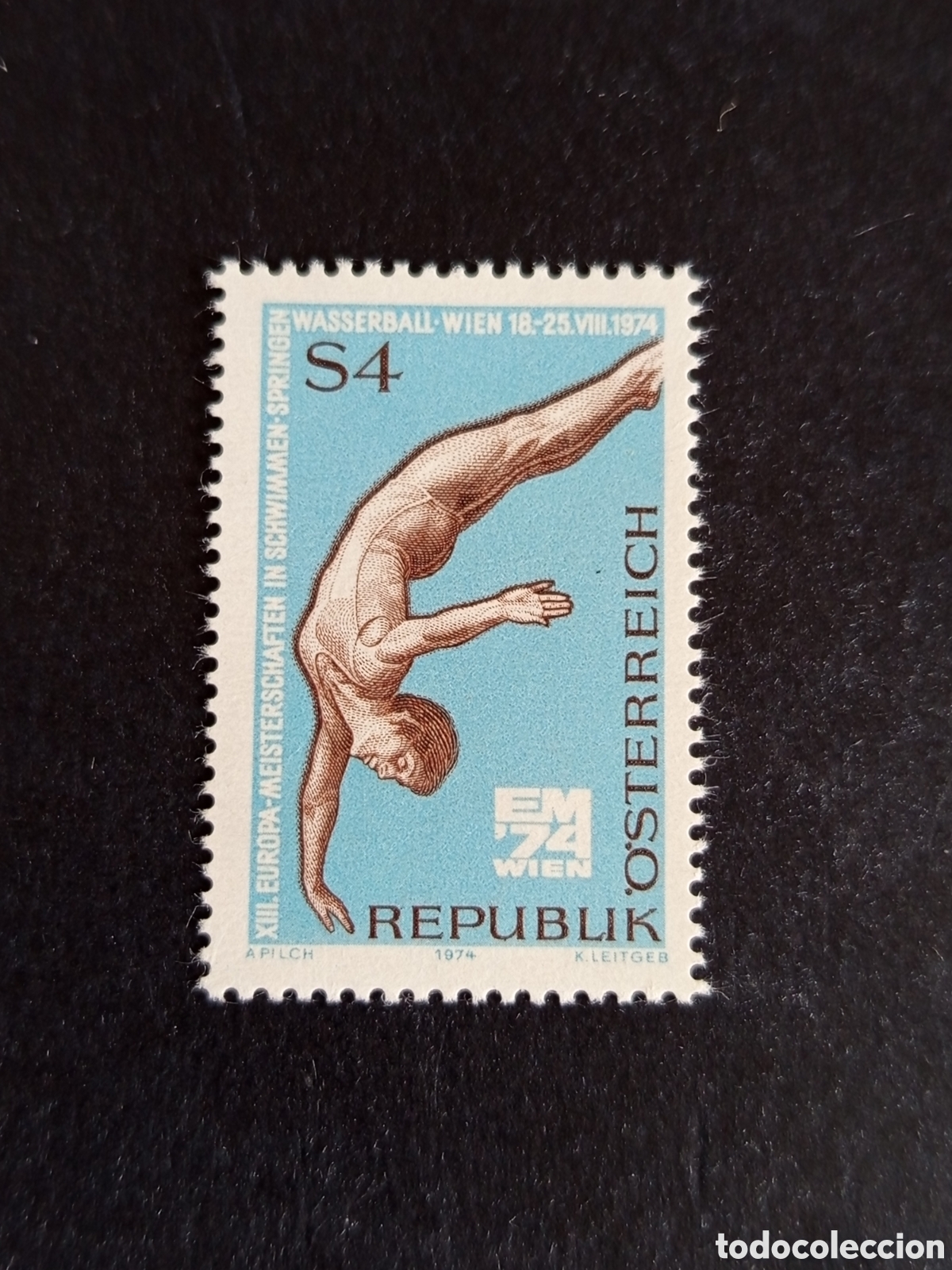 Sellos: AUSTRIA, 1974. Deportes: Campeonato s de Europa de Nataci&oacute;n. Yvert 1290. Pedido m&iacute;nimo 3 &euro;. Ver foto