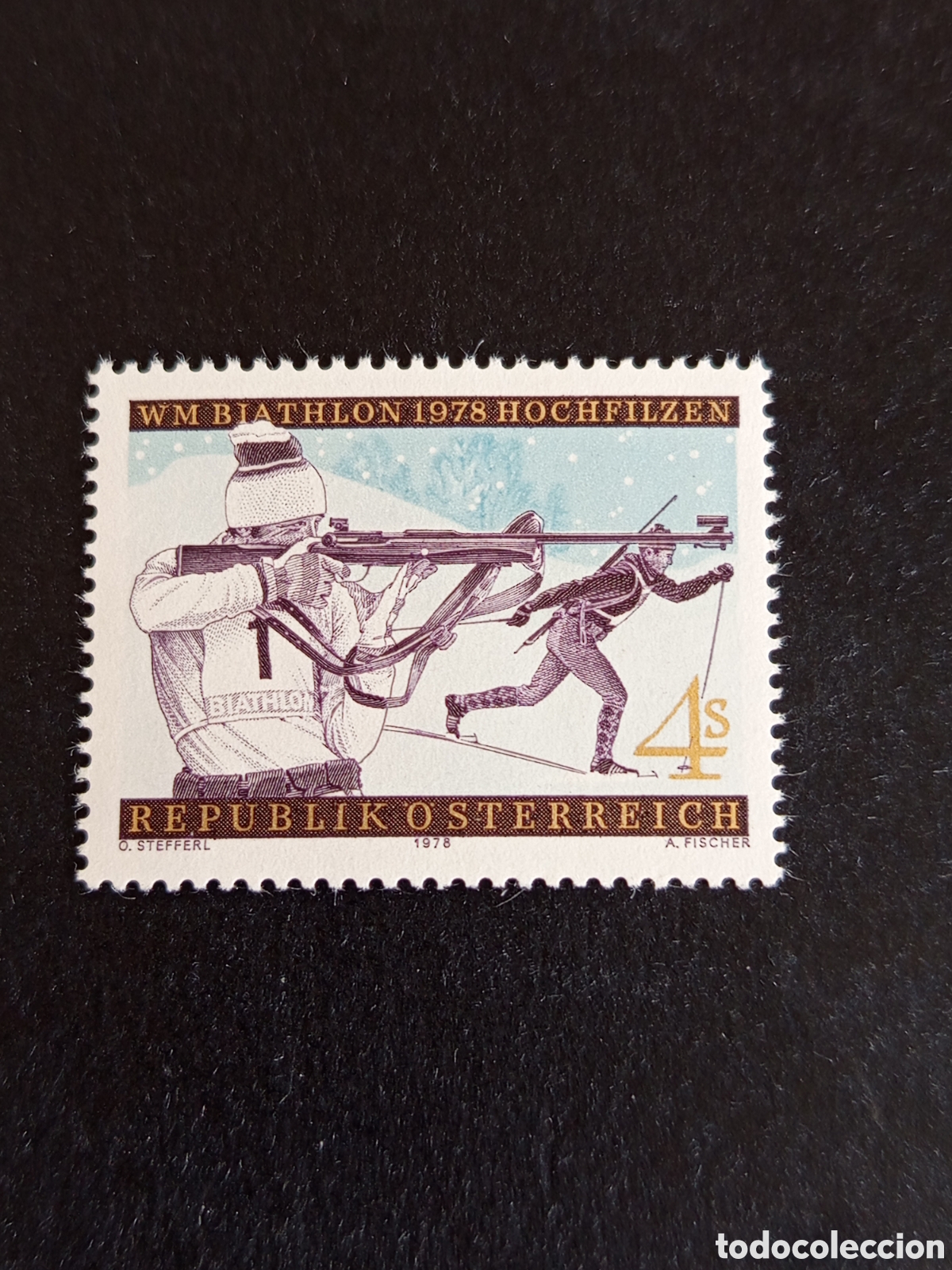 Sellos: AUSTRIA, 1978. Deportes: biatl&oacute;n. Campeonato del mundo. Yvert 1396. Pedido m&iacute;nimo 3 &euro;. Ver fotos.