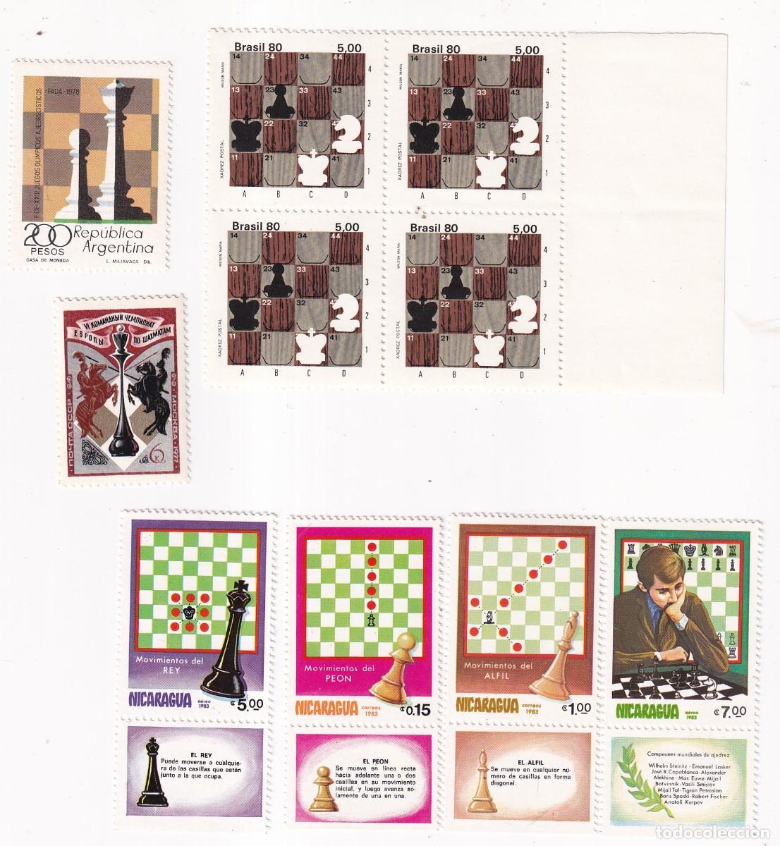 Sellos: AJEDREZ CHESS - LOTE DE 10 SELLOS - NICARAGUA, BRASIL, ARGENTINA, RUSIA - NUEVOS - FOTOS ADICIONALES