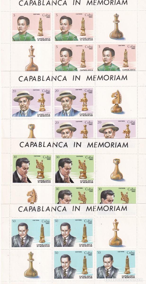 Sellos: AJEDREZ CHESS - CUBA 1982 - YVERT 2409/2412 ** - IN MEMORIAM A CAPABLANCA - NUEVOS EN MINI HOJAS