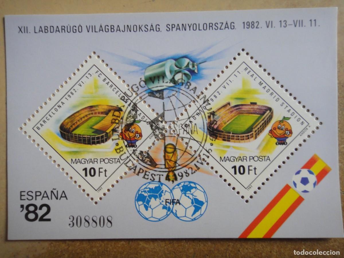 Sellos: Hungr&iacute;a, H.B. Tema Futbol, Espa&ntilde;a 82 usada. Rf 102/750