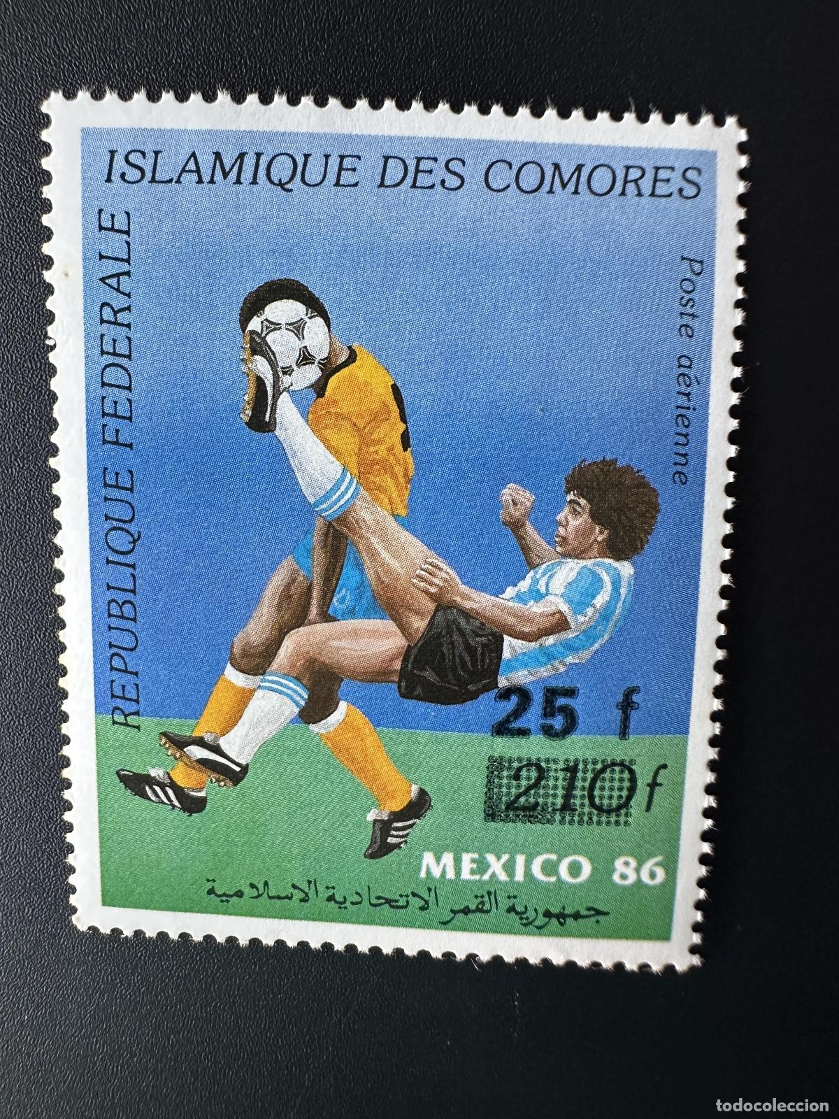 Sellos: Comoras 1992/1993 Mi. 1083 25F 210F M&eacute;xico Copa Mundial de la FIFA F&uacute;tbol sobrecargado