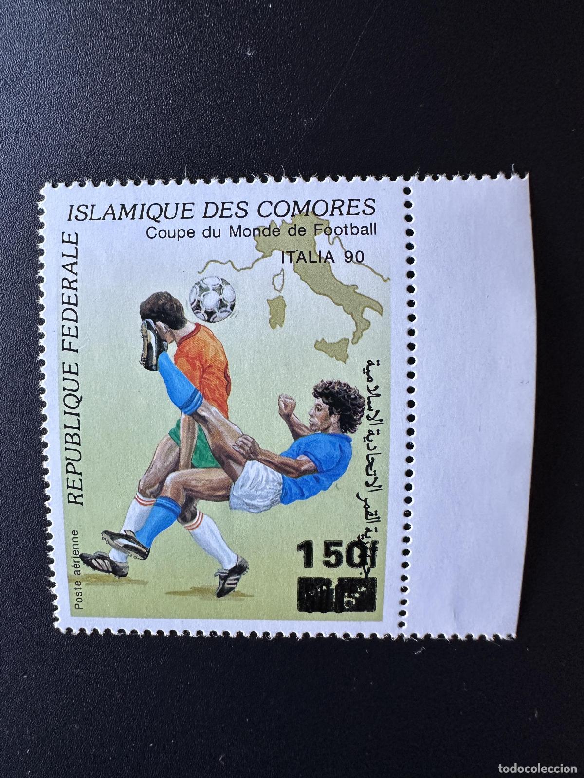 Sellos: Comoras 1994 1995 Mi. 1100 Copa Mundial de F&uacute;tbol la FIFA Italia Sobrecargado