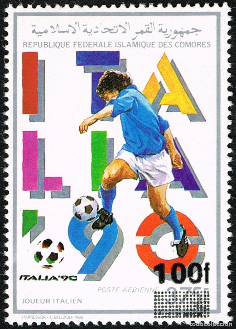 Sellos: Comoras 1992/1993 Mi. 1090 100F Copa Mundial de F&uacute;tbol FIFA Italia sobrecargado