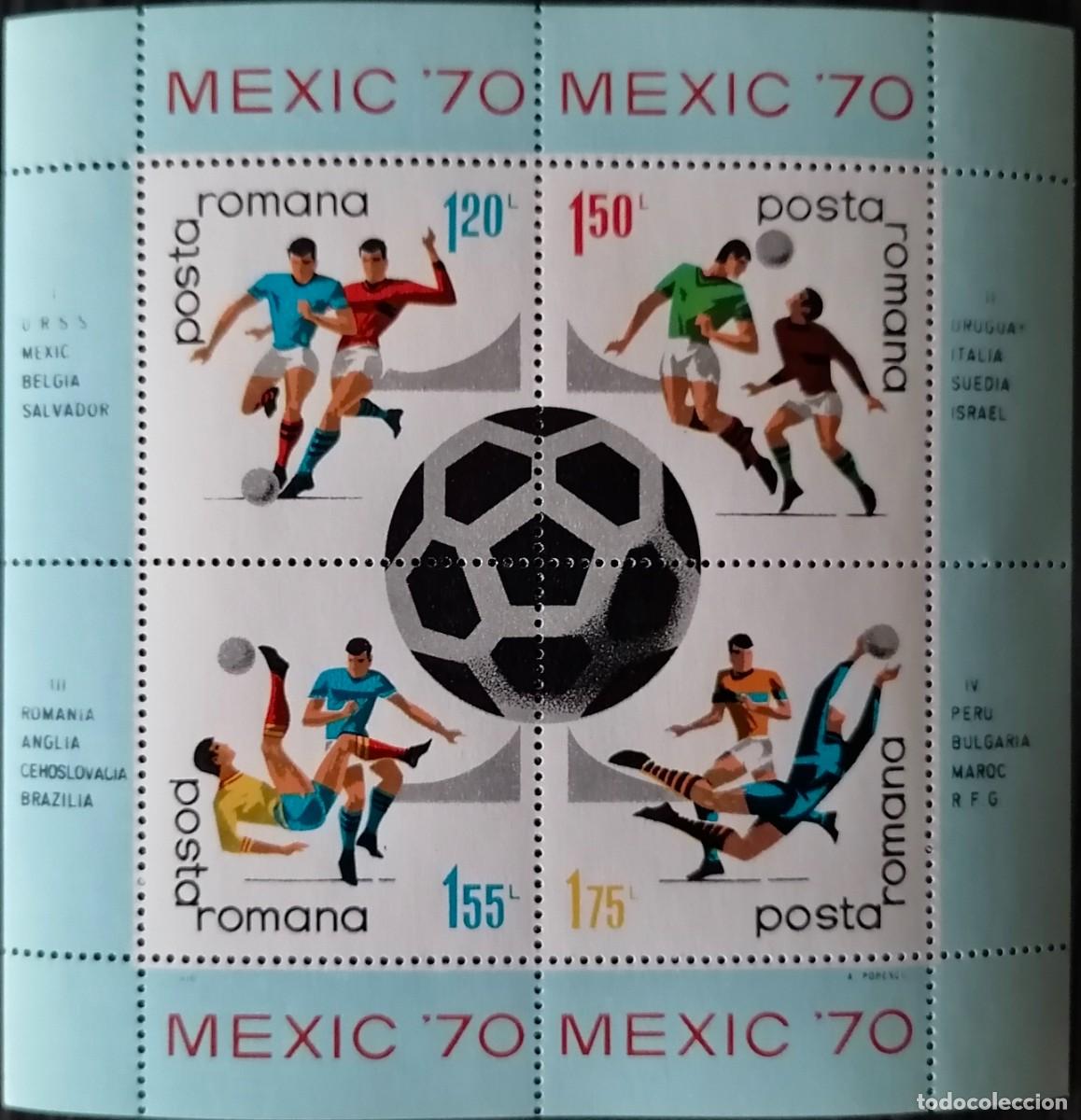 Sellos: RUMANIA 1970 - HB F&Uacute;TBOL / M&Eacute;XICO 70 .