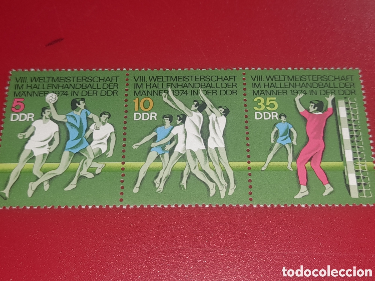 Sellos: Sello Alemania, DDR) nuevo 1974. Balonmano. Campeonato mundial. Deporte. Juegos. Equipos. Uniformes.